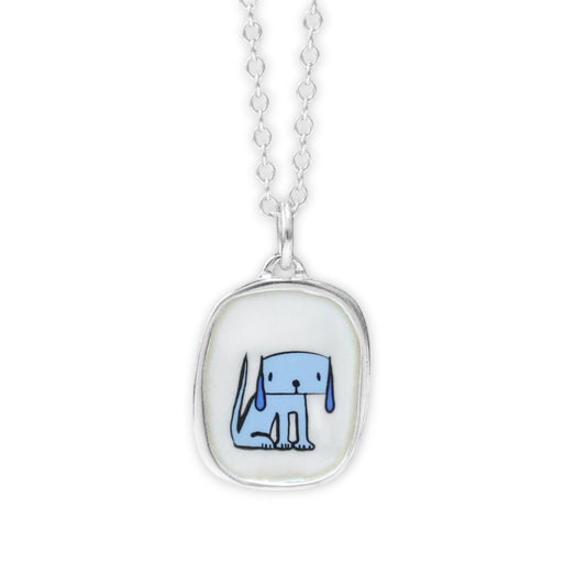Droopy Dog Pendant - Sterling Silver and Enamel Necklace