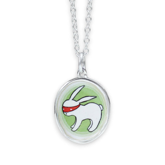 Sterling Silver Ninja Bunny Necklace: Enamel Pendant