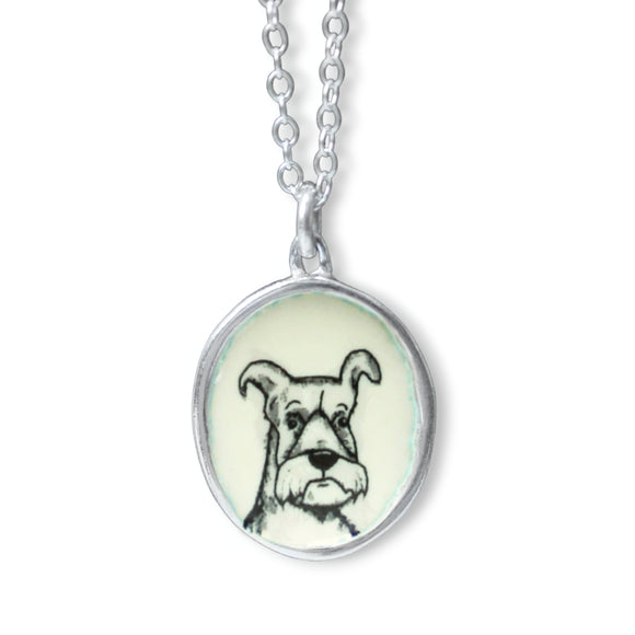 Sterling Silver and Enamel Schnauzer or Airedale Dog Charm Necklace