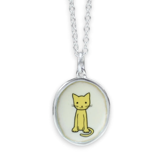 Yellow Cat Necklace in Sterling Silver and Enamel