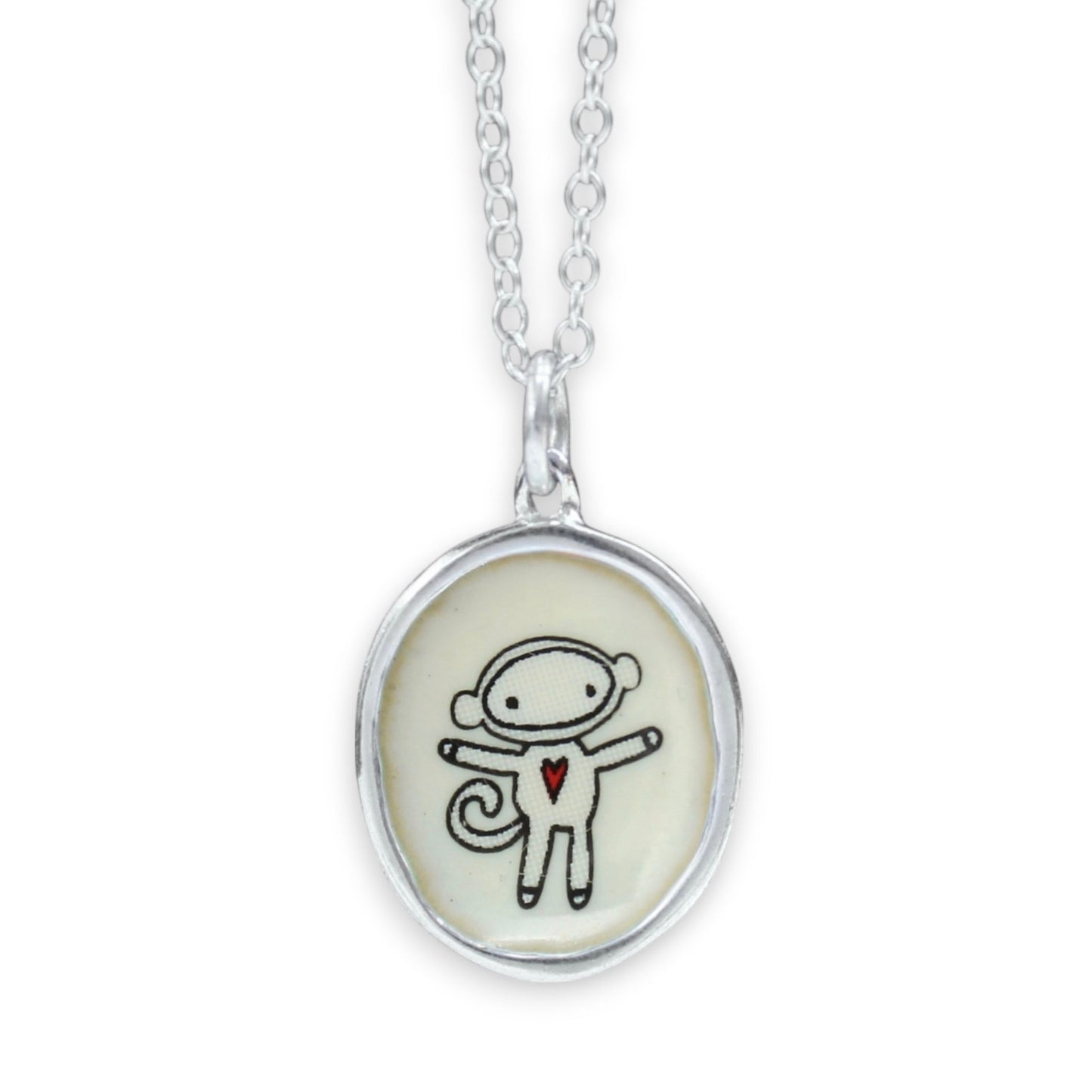 Sterling Silver Sock Monkey Necklace: Enamel Pendant