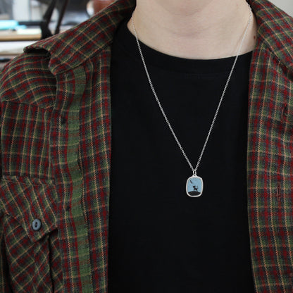 Night Cat Silhouette Pendant - Sterling Silver and Enamel Necklace
