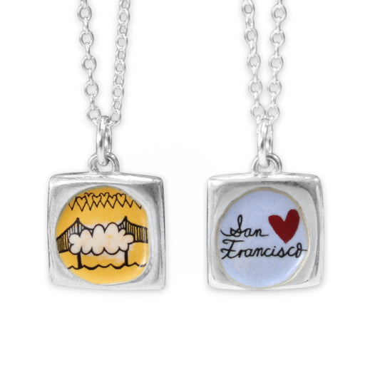 San Francisco Golden Gate Bridge Reversible Sterling Silver and Enamel Necklace