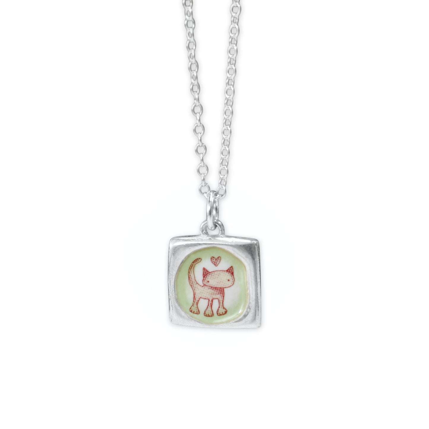 Reversible Love Cat Necklace - Sterling Silver and Enamel Kitten Love Pendant