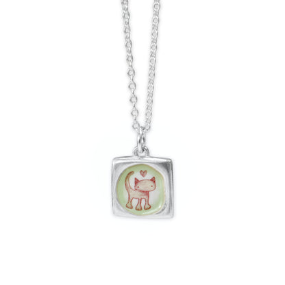 Reversible Love Cat Necklace - Sterling Silver and Enamel Kitten Love Pendant