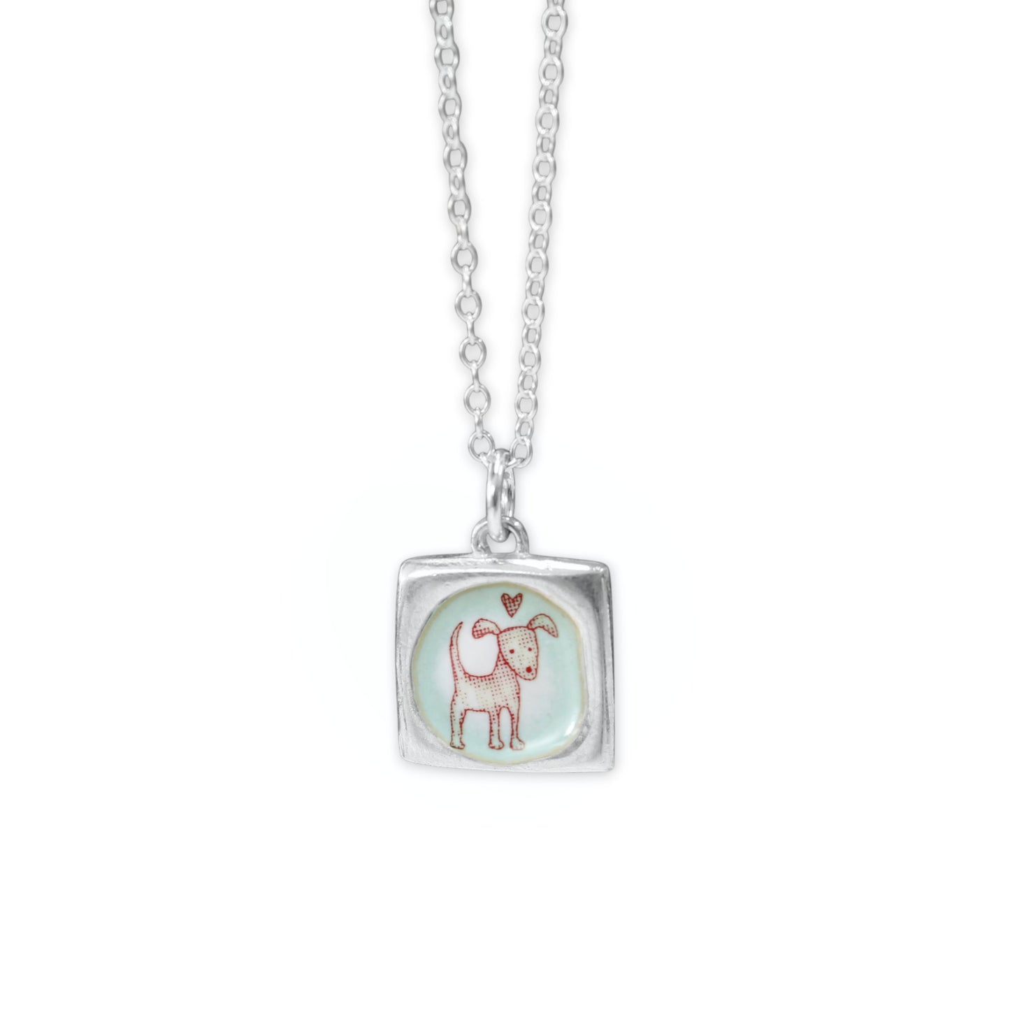 Reversible Love Dog Necklace - Sterling Silver and Enamel Puppy Love Pendant