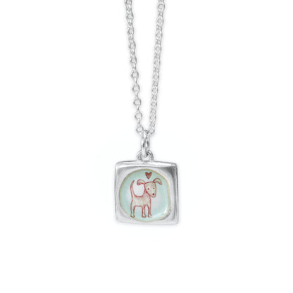 Reversible Love Dog Necklace - Sterling Silver and Enamel Puppy Love Pendant
