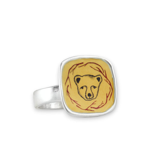Bear Ring - Sterling Silver Bear Surrounded by Vines Statement Jewelry