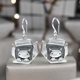 Sterling Silver Cat In A Box Earrings - Cat Jewelry - Kitty Dangles- Handmade Earrings