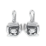 Sterling Silver Cat In A Box Earrings - Cat Jewelry - Kitty Dangles- Handmade Earrings