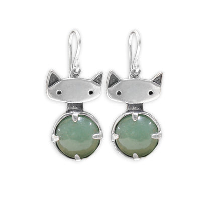 Prong Set Jade Cat Earrings