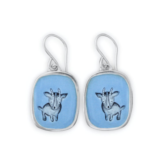 Sterling Silver and Enamel Goat Earrings