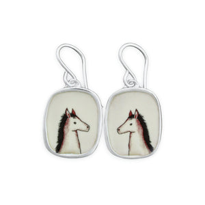 Horse Earrings - Sterling Silver and Vitreous Enamel Horse Dangle Earrings