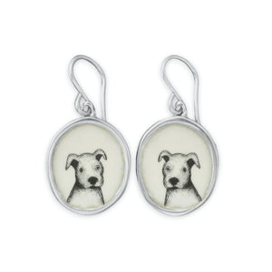 Pit Bull Earrings - Sterling Silver and Enamel Dog Breed Gift - Sweet Puppy Portrait Jewelry