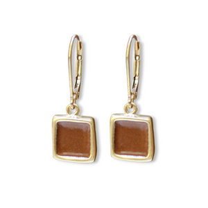 Brown and Orange Dangle Earrings - Reversible Gold Plated Enamel Earrings in Warm Earthy Tones