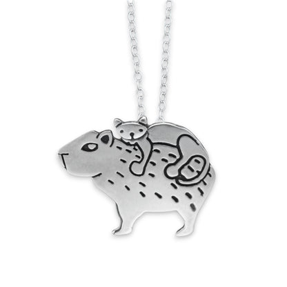 Sterling Silver Cat and Capybara Charm Necklace on Adjustable Chain