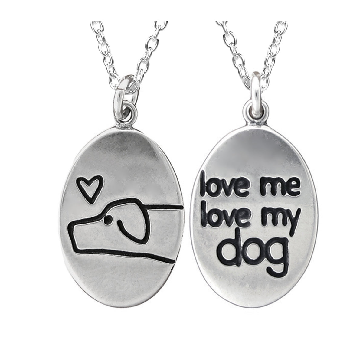 Oval Sterling Silver Love Me, Love My Dog Charm Necklace on Adjustable Chain