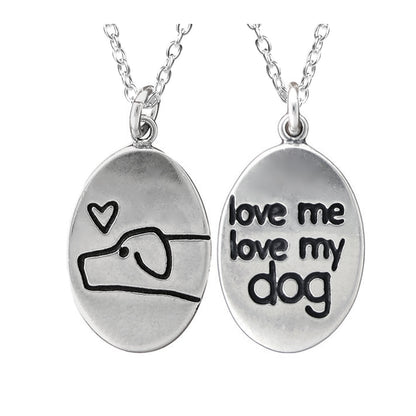 Oval Sterling Silver Love Me, Love My Dog Charm Necklace on Adjustable Chain