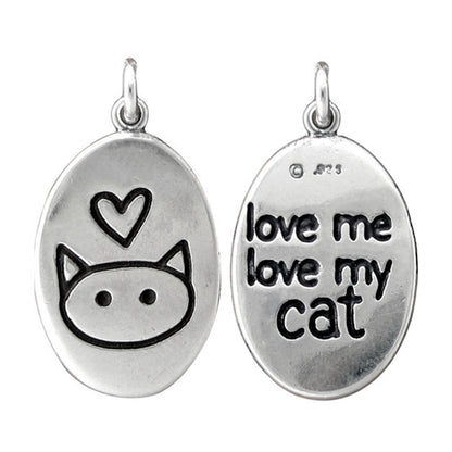 Oval Sterling Silver Love Me, Love My Cat Necklace on Adjustable Chain