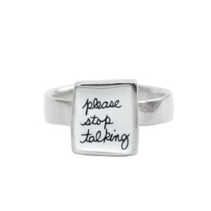 Please Stop Talking Ring - Sterling Silver and Vitreous Enamel Introvert Ring