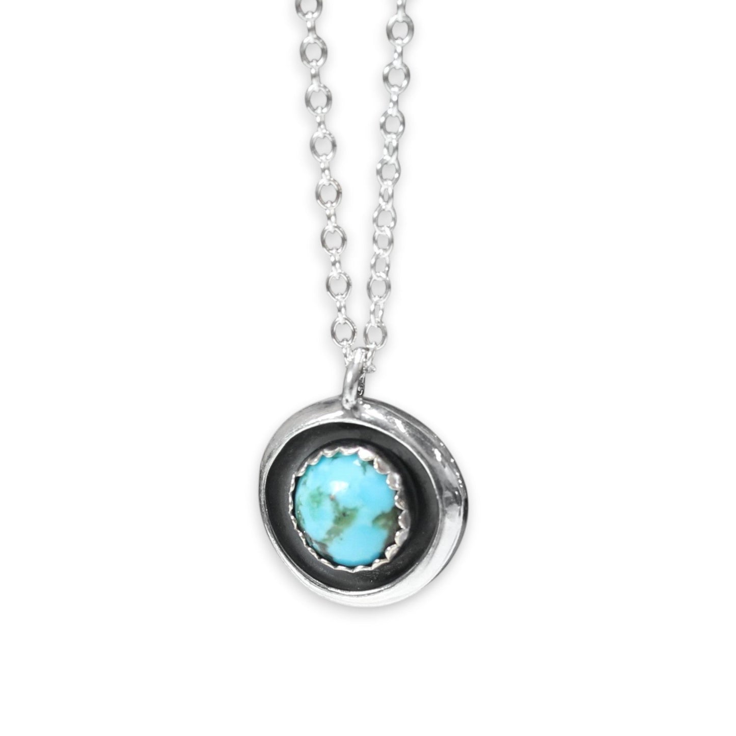 Modern Round Kingman Turquoise Pendant Necklace