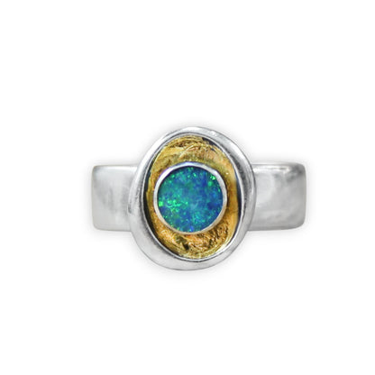 Sterling Silver, 24k Gold and Boulder Opal Ring