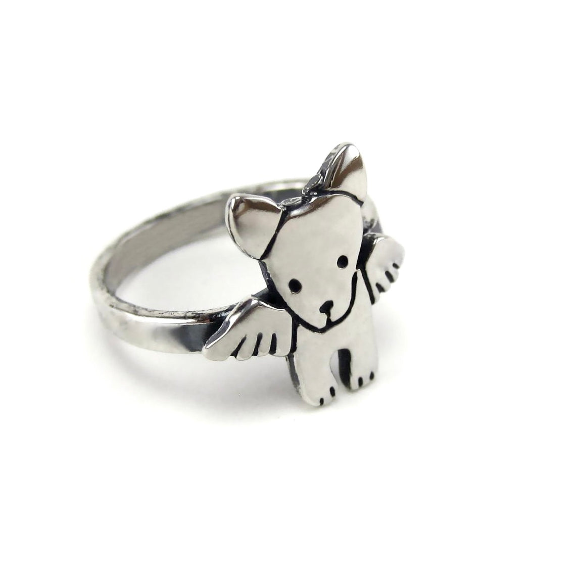 Sterling Silver Angel Dog Charm Ring - Dog Memorial Ring
