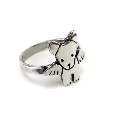 Sterling Silver Angel Dog Charm Ring - Dog Memorial Ring