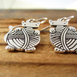 Sterling Silver Knitten Earrings - Cat and Yarn Earrings