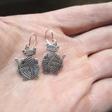 Sterling Silver Knitten Earrings - Cat and Yarn Earrings