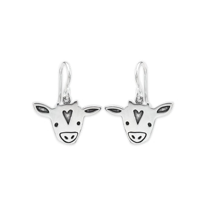 Sterling Silver Cow Charm Earrings