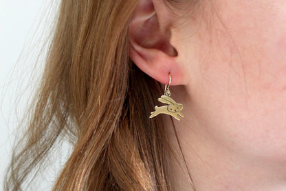 Gold Dipped Jumping Bunny Earrings