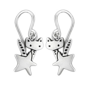 Sterling Silver Little Rocket Cat Earrings