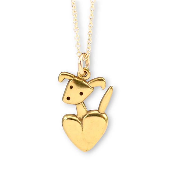 Tiny Gold Pocket Pup Dog Charm Necklace on Gold Filled Chain