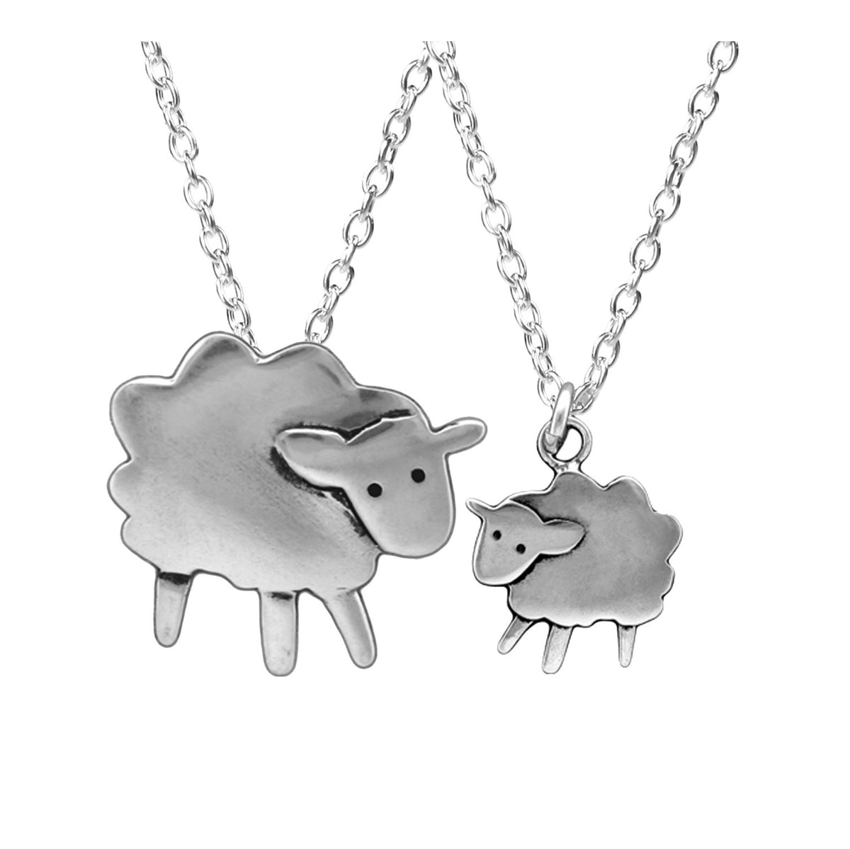 Sterling Silver Mother Daughter Sheep Necklaces - Charm Set for Two
