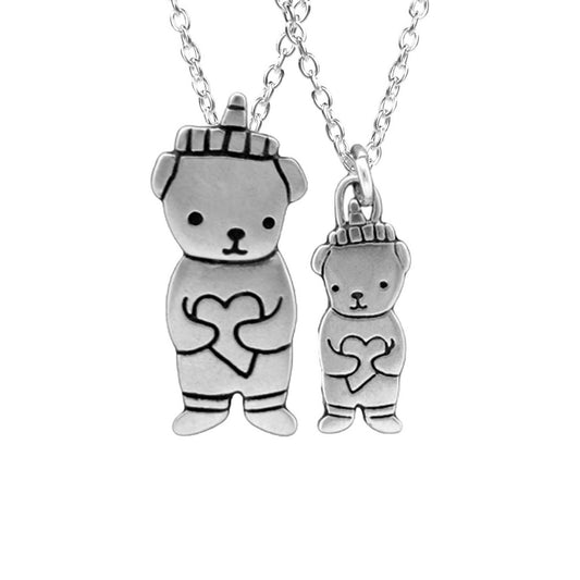 Sterling Silver Mother Daughter Honey Bear Necklace Set for Two