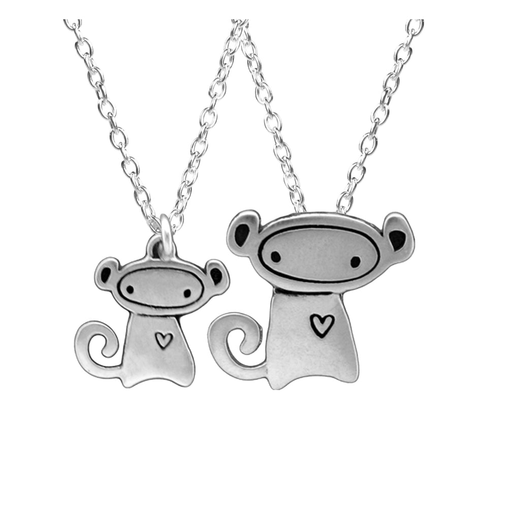 Sterling Silver Mother Daughter Monkey Necklaces