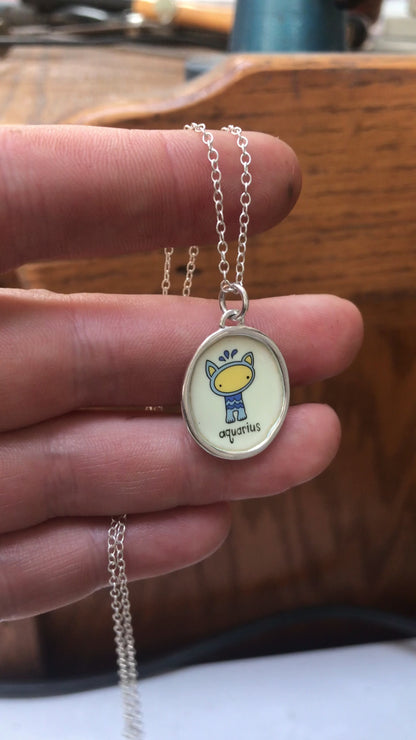 Sterling Silver Aquarius Pendant on Adjustable Chain by Mark Poulin