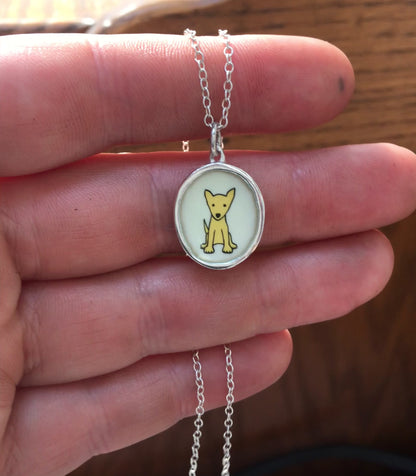 Yellow Dog Necklace in Sterling Silver and Enamel