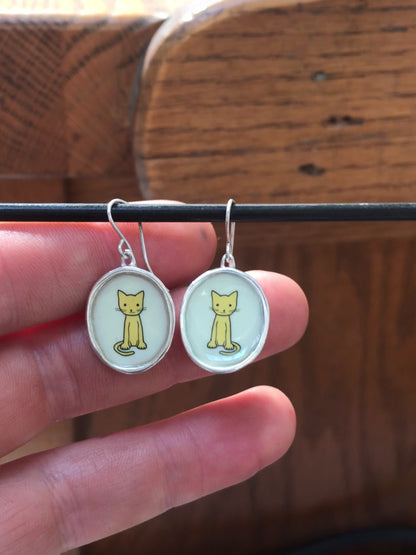 Yellow Cat Earrings in Sterling Silver and Enamel
