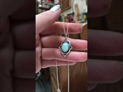 Rococo Style Larimar Pendant - Sterling Silver Gemstone Pendant with Decorative Elements on Adjustable Chain