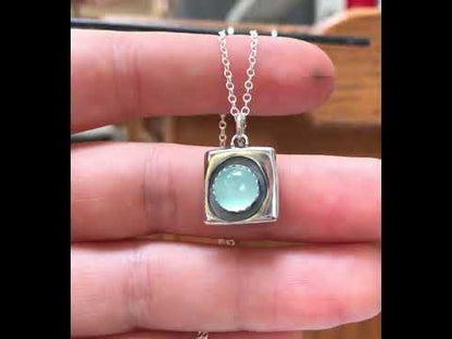 Modern Sterling and Aqua Chalcedony Pendant on Adjustable .925 Chain