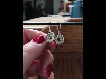 Daisy Flower Earrings - Sterling Silver and Enamel Flower Earrings on Lever Back Ear Wires - Flower Power!