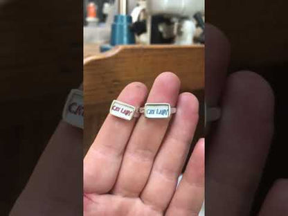 Cat Lady Ring - Blue or Pink Font Sterling Silver and Enamel Script Ring for Crazy Cat Ladies!