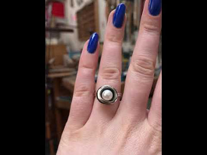 Round Sterling Silver and Pearl Ring - Minimalist Pearl Ring