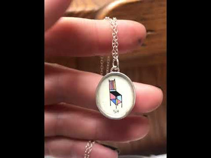 Sculptural Chair Illustration Sterling Silver and Enamel Pendant - "Sit" - Reminder to Relax