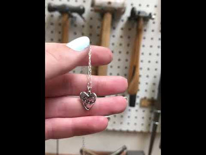 Sterling Silver Reversible Cat and Mouse Heart-Shaped Necklace - Rat Charm