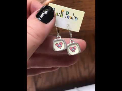 Dainty Cat Heart Earrings - Enamel and Sterling Earrings on Lever Back Ear Wires