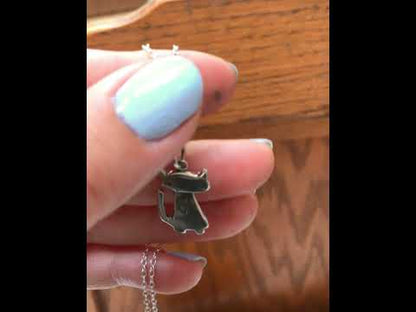 Sterling Silver Love Cat Charm Necklace on Adjustable Sterling Chain - Cat Charm