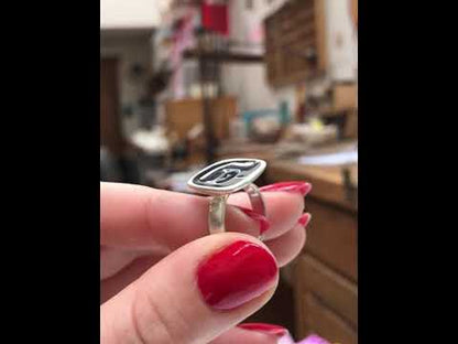 Sterling Silver and Enamel Square Stick Kitty Ring